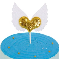 Topper pour gâteau en forme de coeur doré avec ailes