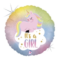 Ballon rond Licorne It’s a Girl de 46 cm - Grabo