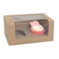 Boîte pour 2 cupcakes couleur kraft - 3 unités