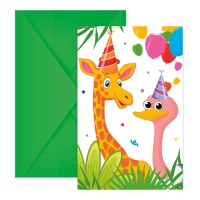 Invitations Animaux de la Jungle - 6 unités