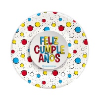 Assiettes Joyeux Anniversaire à pois colorés de 18 cm - 8 unités