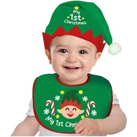 Ensemble de Noël pour bébé en tenue d'elfe avec bonnet et bavoir