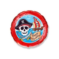 Ballon Pirate d'Anniversaire Joyeux rouge de 45 cm - Conver Party