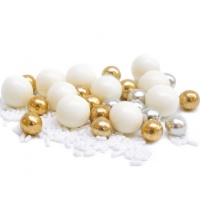 Mélange de perles et nouilles métalliques blanches, dorées et argentées 80 gr - Scrapcooking