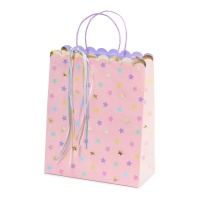 Sac cadeau de 32 x 23 x 13 cm avec étoiles de couleur rose - 1 unité