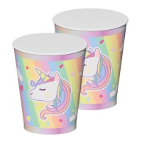 Gobelets Licorne avec arc-en-ciel pastel de 270 ml - 8 unités