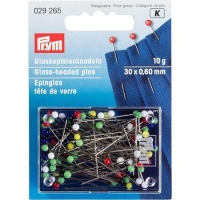 Épingles à tête de verre de couleurs assorties 30 x 0,6 mm - Prym - 10 g