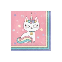 Serviettes de chat licorne de 16,5 x 16,5 cm - 16 unités