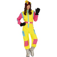 Costume de skieur rose et jaune pour femme