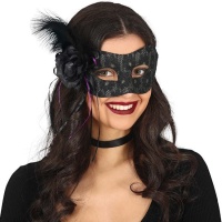 Masque imprimé noir avec fleur et plume