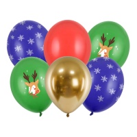 Ballons en latex Joyeux Noël de 30 cm - PartyDeco - 6 unités