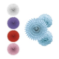 Suspension en éventail avec pompons de couleurs - 3 unités