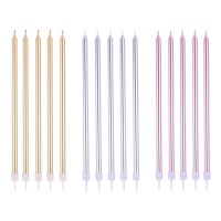 Bougies longues métallisées de 18 cm - PME - 16 unités