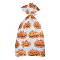 Sachet pour bonbons avec citrouilles Halloween de 28 x 13 cm - 20 unités