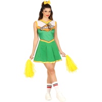 Costume de pom-pom girl vert et jaune pour femme