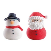 Figurines en sucre du Père Noël et bonhomme de neige 3D de 3 x 4 cm - Dekora - 24 unités