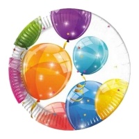 Assiettes avec ballons brillants de 20 cm - 8 unités