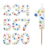 Bougie chiffre confetti de 5,5 cm - 1 unité