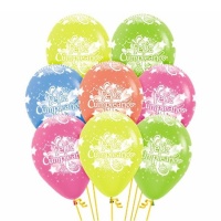 Joyeux anniversaire - Ballons en latex de couleur néon 30 cm - Sempertex - 12 pcs.