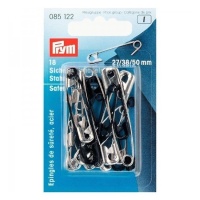 Épingle de sûreté de tailles assorties 2,7, 3,8 et 5 cm argent et noir - Prym - 18 unités