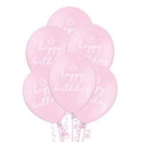 Ballons de latex roses Joyeux Anniversaire de 30 cm - PartyDeco - 6 unités