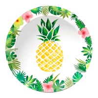 Assiettes Hawaïennes ananas de 23 cm - 8 unités