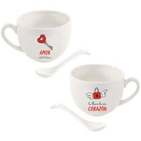 Tasse 265 ml Amour avec message et cuillère - 2 unités