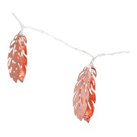 Guirlande avec lumières LED en forme de plumes de couleur rose doré métallisé - 1,2 mètres