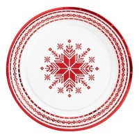 Assiettes de Noël bordées en rouge de 18 cm - 8 unités