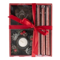 Kit de bougies et chandelier de Noël rouge