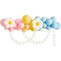 Guirlande de ballons aux couleurs pastel et marguerites - 68 pièces