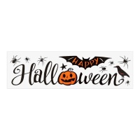 Autocollant d'Halloween pour mur avec citrouille et chauve-souris de 56 x 15 cm - 1 feuille