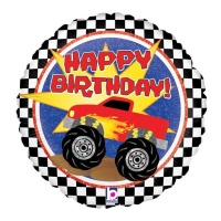 Ballon rond Monster Truck Joyeux Anniversaire de 46 cm - Grabo