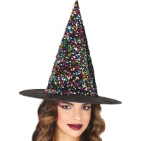 Chapeau de sorcière avec sequins multicolores