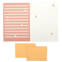 Feuilles avec enveloppes pour lettre avec lapins et fleurs - 6 pièces