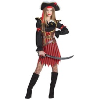 Déguisement de pirate rayé rouge et noir pour femme