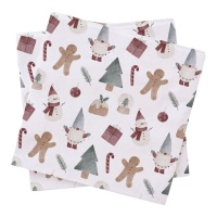 Serviettes de Noël Blanches de 16,5 x 16,5 cm - 20 unités