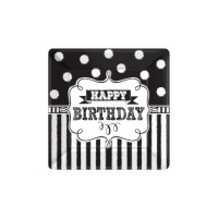 Assiettes carrées Black Birthday de 18 cm - 8 unités