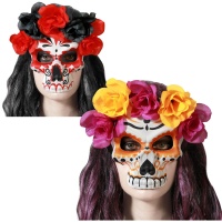 Masque de catrina avec fleurs - 1 unité