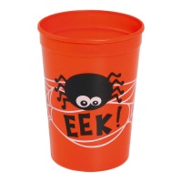 Verre Halloween orange avec araignée de 11 cm