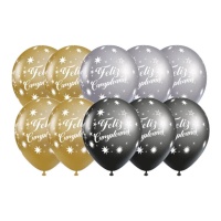 Ballons d'anniversaire argent, or et noir de 30 cm - 10 unités