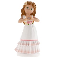 Figurine pour gâteau de ma première communion fille avec robe à volants de 16 cm