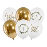 Ballons en latex de Première Communion God Bless de 30 cm - PartyDeco - 6 unités