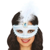 Masque bleu décoré avec plume