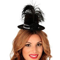 Mini chapeau haut de forme avec plume noire