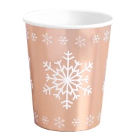 Verres métallisés rose doré avec des flocons de neige de 270 ml - 6 unités