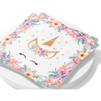 Serviettes licorne florale de 16,5 cm - 20 unités