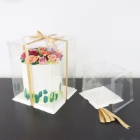 Boîte transparente de 35 x 35 x 38 cm pour gâteau avec ruban