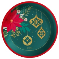 Assiettes de Noël avec fleurs et boules de 23 cm - 6 unités