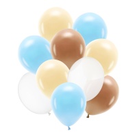 Ballons en latex de 27 à 30 cm brun et bleu - 10 unités